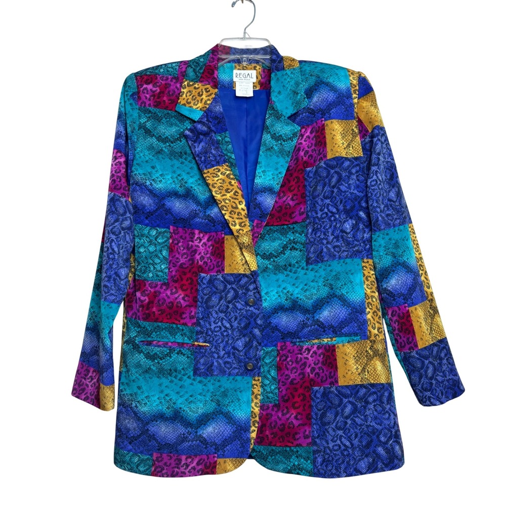 80s Blazer Womens Small Multicolor Patchwork Animal Print Snakeskin Colorful USA
